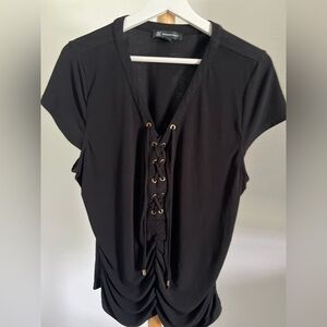 INC Black Lace-Up Women's Top. XL